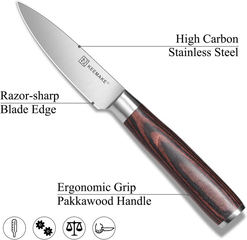 KEEMAKE 3.5 inch Paring Knife 3.5 Inch, Fruit Knife German High Carbon Stainless Steel Blade, Pakkawood Handle Small Kitchen Knife with Gift Box - Image 3